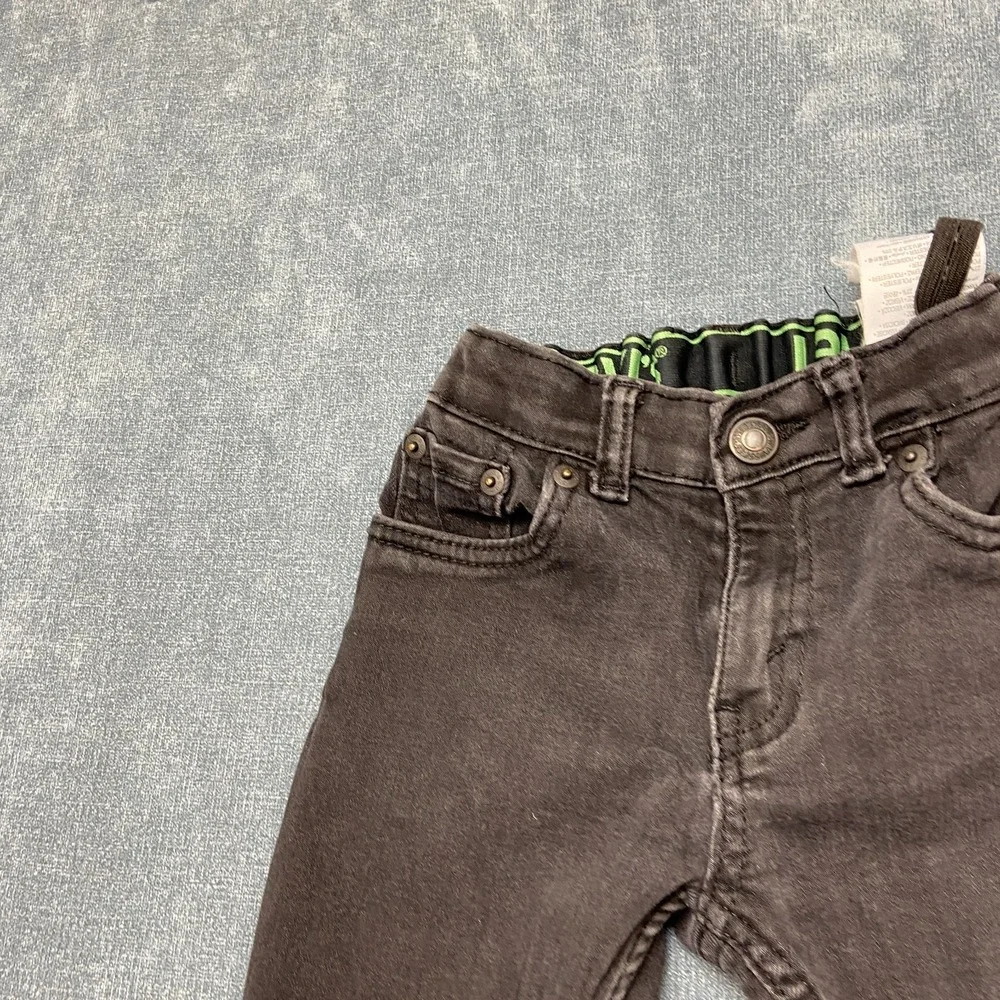 Levi's 511 Slim Fit Jeans Boys 7 Black Dark Wash Adjustable Waist Distressed.